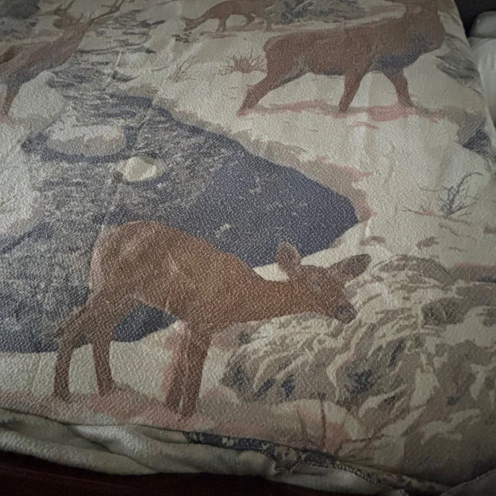 VTG USA Cabin Fleece Blanket Deer Buck Scenic Thin Fuzzy Camp Throw Rustic Full